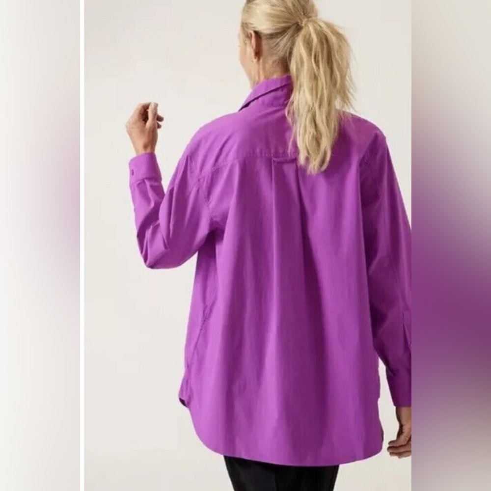 Athleta Oversized Poplin Top Purple - Picture 2 of 14